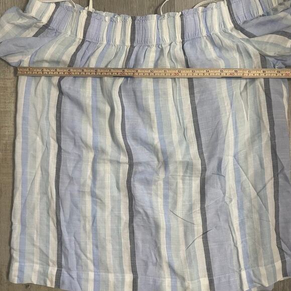 Cloth And Stone Off The Shoulder Top Size Medium Blue And White Short Sleeve - Picture 12 of 13